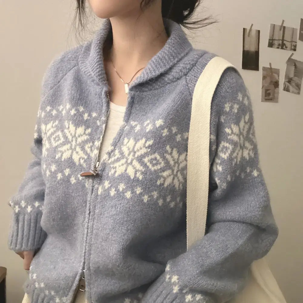 New Autumn Winter Women Fashion Elegant Knitwear Long Sleeve Sweater Fall Korean Style Casual Knitted Top Zipper Lapel Jacket