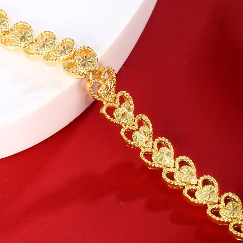 Luxury 24K 9999 Pure Gold real gold Women's Hollow Love Bracelet Fashion Vintage Buckle Bracelet