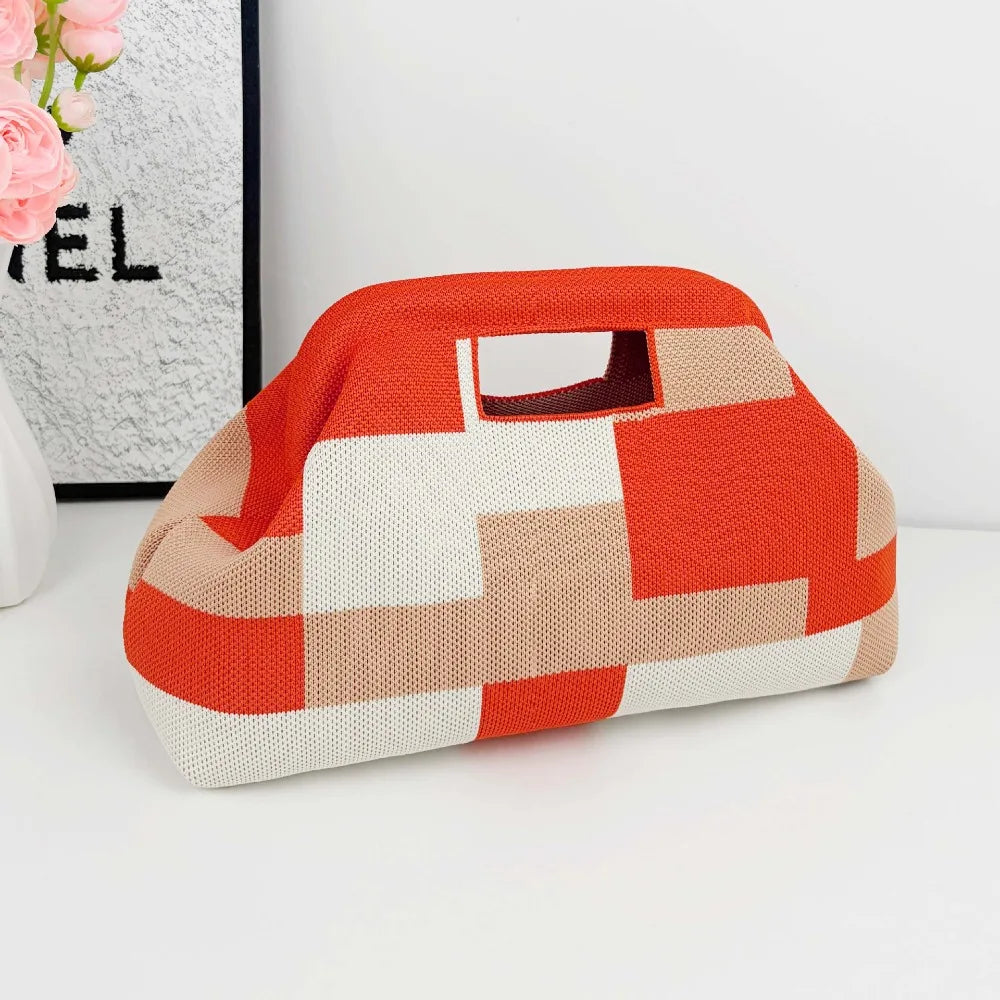 New Woven Bag Hollow-Out Striped Knitted Handbag Fly-Knitted Cloud Versatile Portable Cosmetic Bag