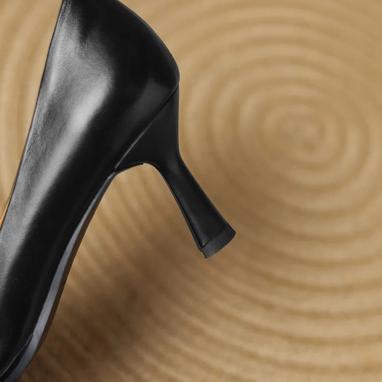 NEW Spring/Autumn Women Pumps Genuine Leather Shoes for Women Square Toe Thin Heel Shoes Concise Shallow High Heel Pleated Shoes