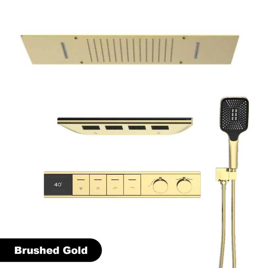 Luxury Bathroom Ceiling Embedded Rain Shower Head LED Digital Display Thermostatic Mixer Hot Cold Water Rainfall Shower System