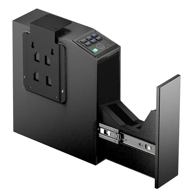 New Pistol Safe Box Blue Light Silent Fingerprint Password Key Push Pull Wall Mounted Gun Safe