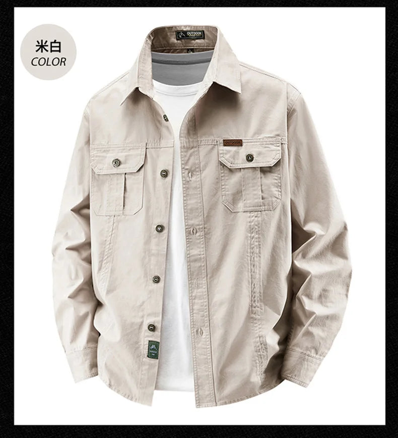 Business Military Shirts Men Tactics Long Sleeve Spring Autumn 100% Cotton Vintage Multi-pocket Cargo Shirts Menswear Clothing
