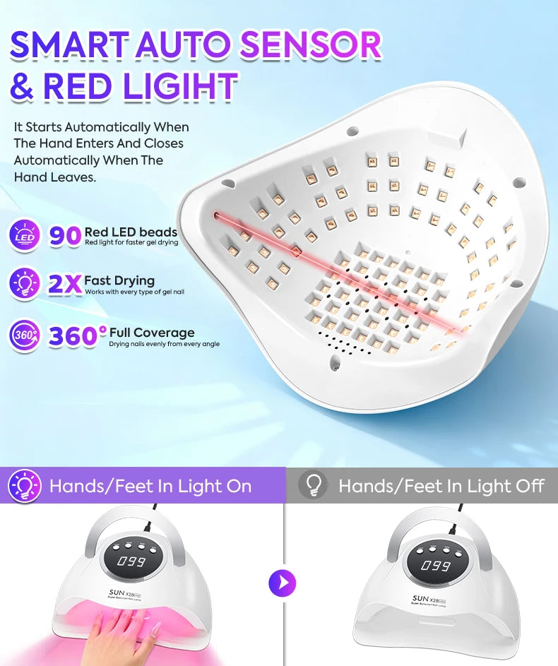 DianaBeauty 90LEDS LED UV Nail Lamp Dryer For Nails 380W Gel Polish Drying Lamp With 4 Timer Setting Auto Sensor Manicure Lamp