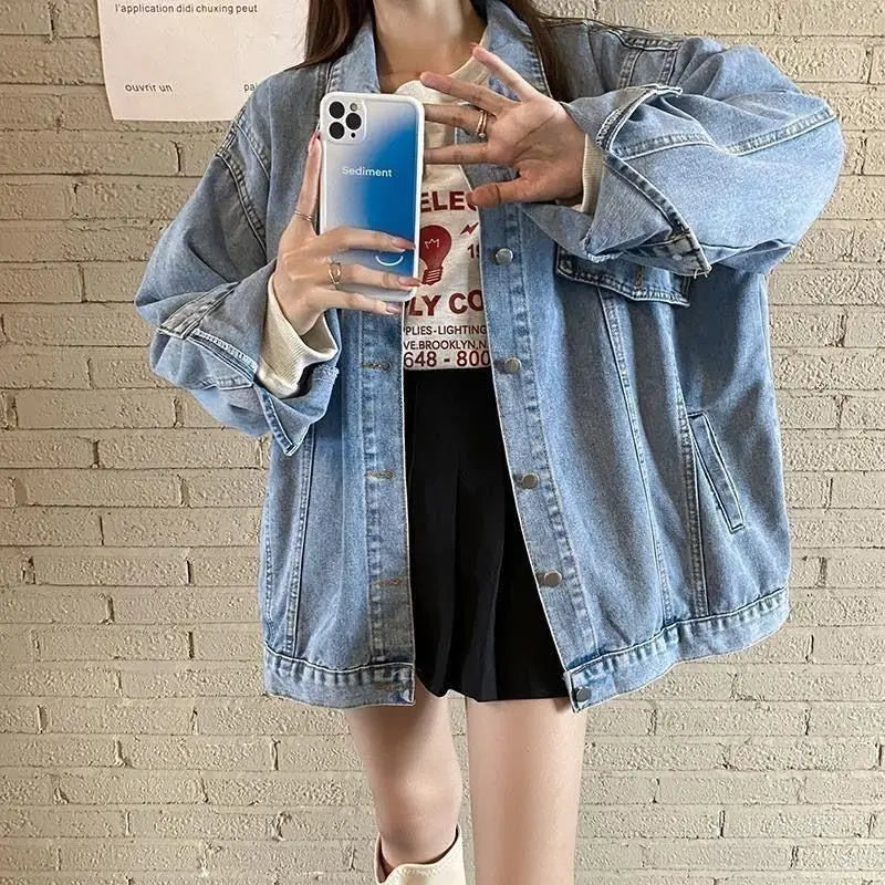 Denim Jacket Women 2025 Spring and Autumn New Style Lazy Style Harajuku Design Loose Versatile Jacket Top for Small People
