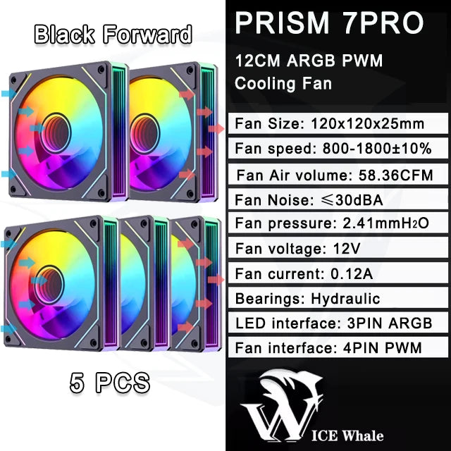 ICE Whale Prism 7 PRO ARGB PC Case Fan 120mm Infinity Mirror Design Motherboard Lighting Sync 4PIN PWM CPU Cooler Fan Ventilador