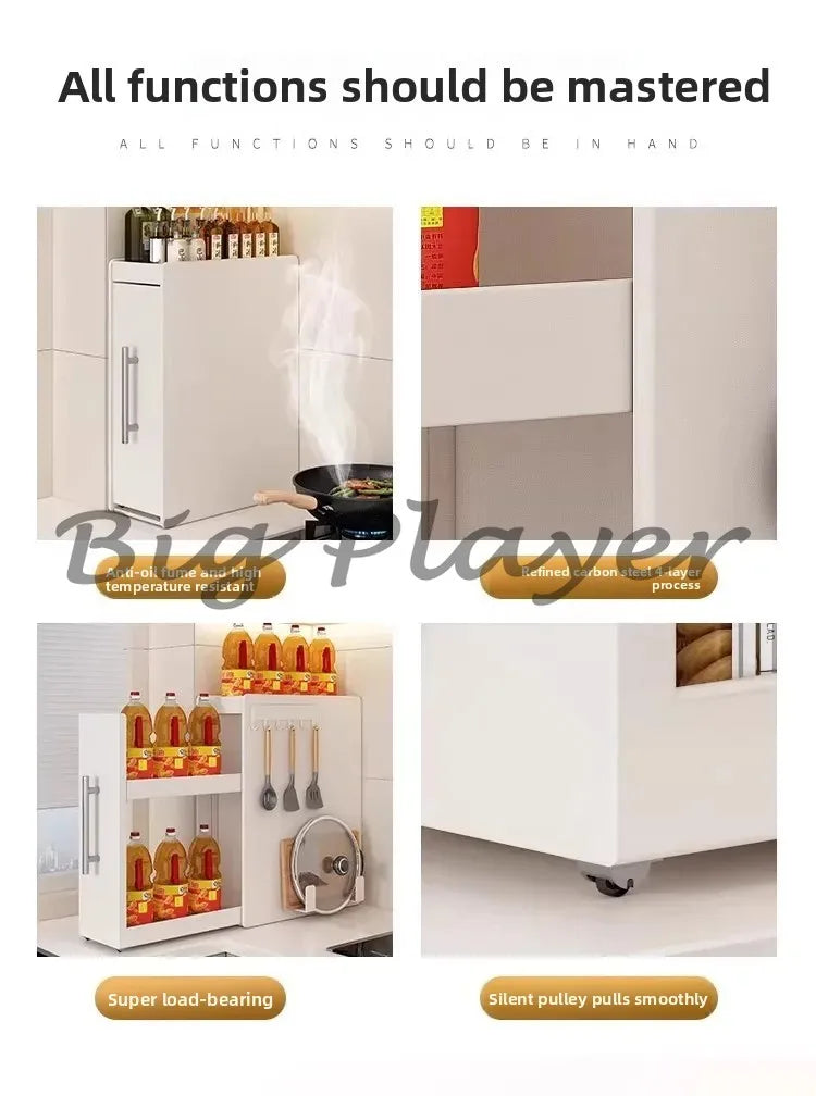 Ultra-Narrow Dust-Proof Pull-Out Condiment Rack Multi-Functional Kitchen Countertop Storage Organizer for Home