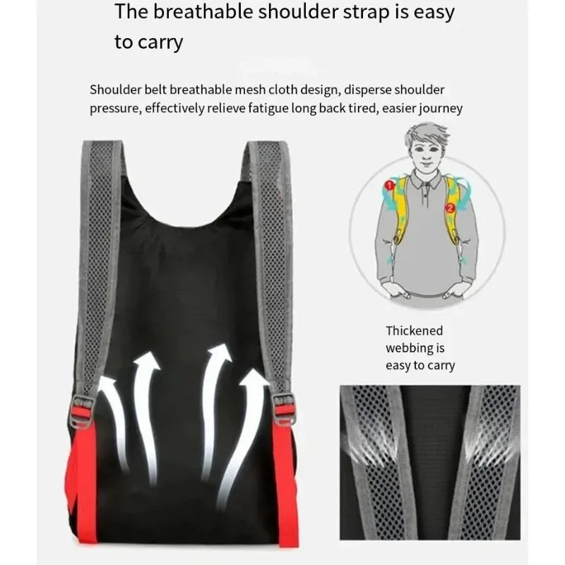 Camping Hiking Multifunctional Outdoor Folding Sports Backpack Ultra Lightweight Carrying Waterproof Nylon Fabric Fitness Bag