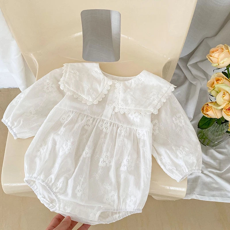 0-24M New Infant Baby Girls Jumpsuit Baby Romper Girls Embroidery Clothing Spring Cotton Long Sleeve Toddler Baby Girl Romper