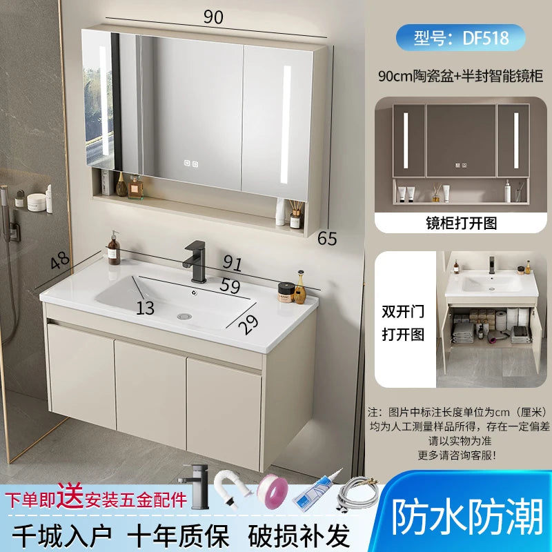 Wall Basin Bathroom Cabinet Set Sink Mirrors Shelves Bathroom Cabinets Storage Organizer Mobile Bagno House Accessories