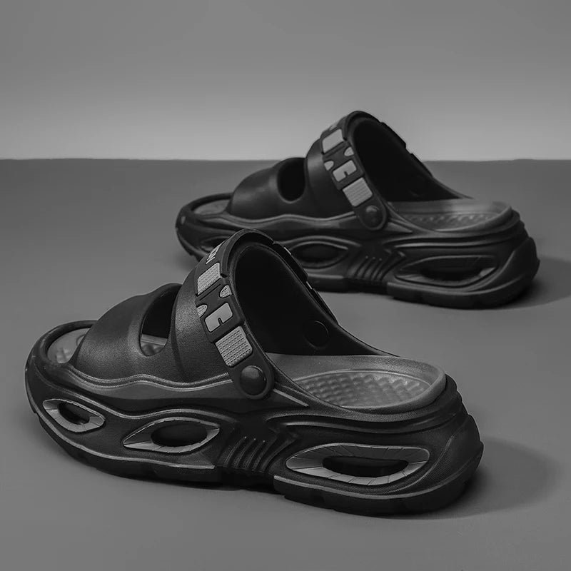 Summer New Style Men's Simple Hollow-Out Dual-Wear Beach Flip-Flops, Sizes 38-45, Thick-Soled Drainage Eva Sandals