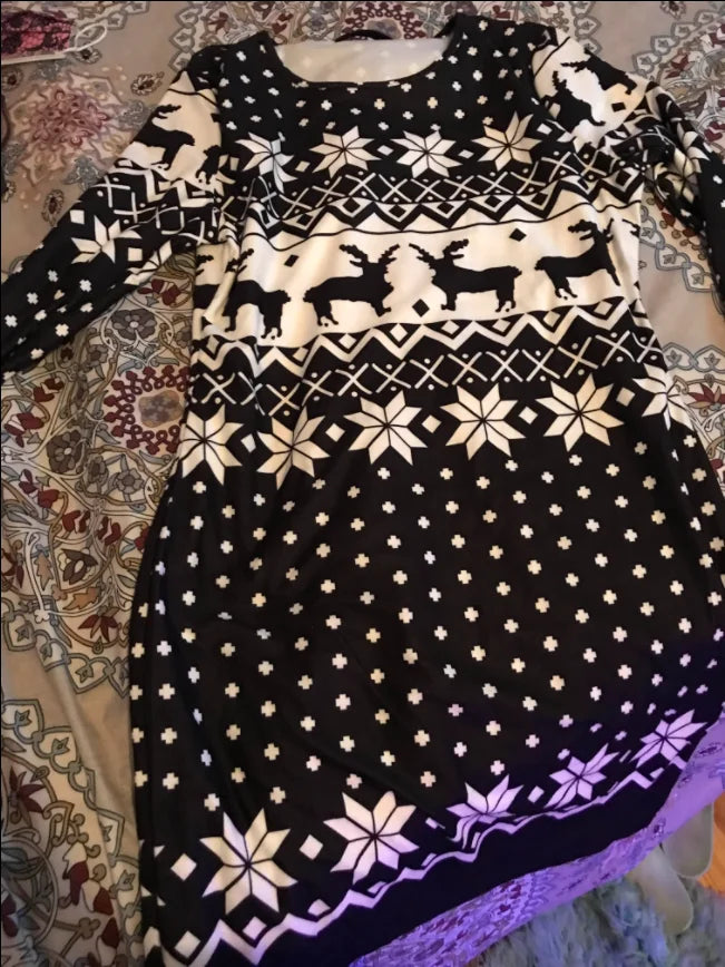 Christmas Women's Dresses 2024 Autumn Long Sleeve Fashion Snowflake Elk Print Casual O-Neck Daily Skinny Mini Dress