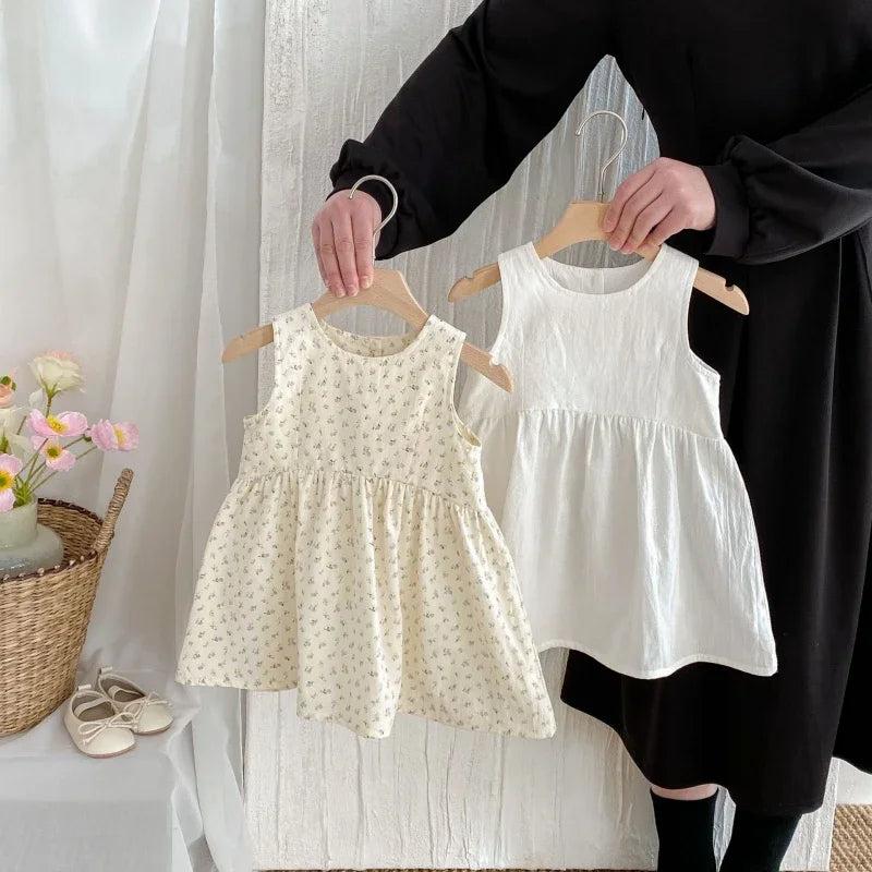 2025 Kids Clothes Summer Solid Dress Baby Girls Cotton Clothes Sleeveless Floral Dresses Children'S Vestidos Casual Clothing