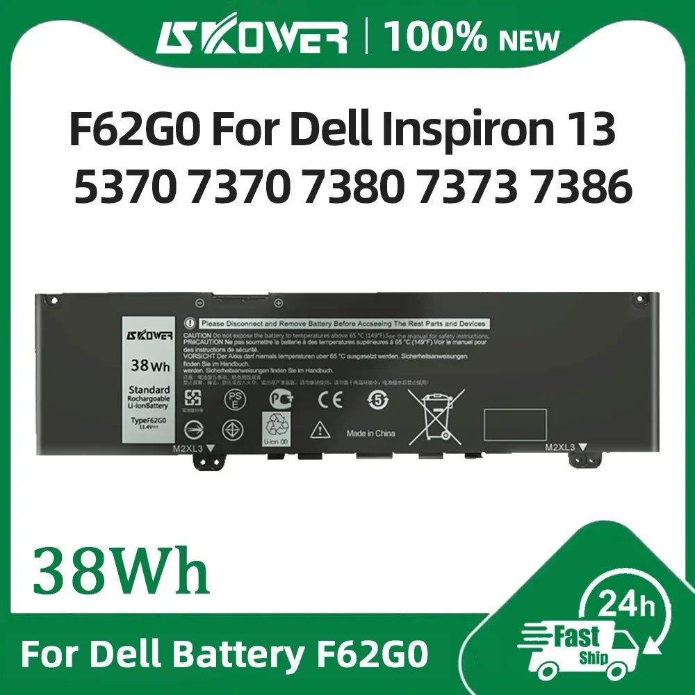 SKOWER F62G0 Battery For Dell Inspiron 13 7373 7386 2 in 1 5370 7370 7380 P83G P87G Vostro 5370 Replacement 39DY5 RPJC3
