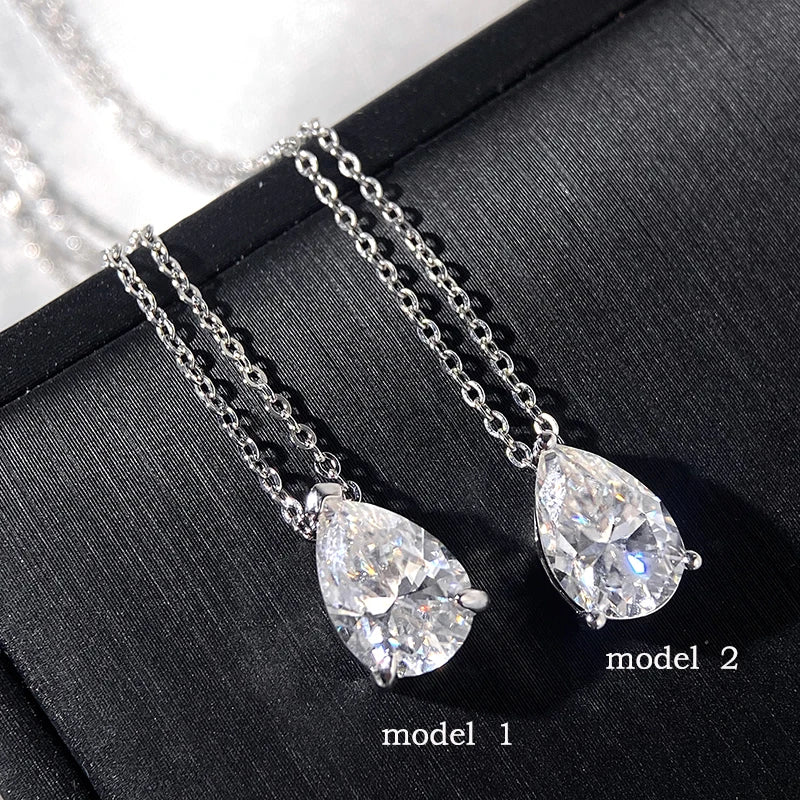 Smyoue 1-4CT Pear Cut Moissanite Pendant Necklace for Women Girls 3 Designs Lab Diamond Wedding Silver 925 Chains Fine Jewelry