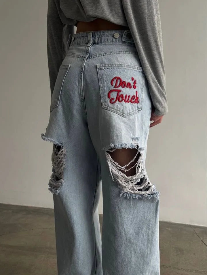 Women Dark Wash Denim Jeans Union Patch Back Pocket Vintage Loose Straight Pants Y2K Streetwear Trousers Daily Casual Outfits
