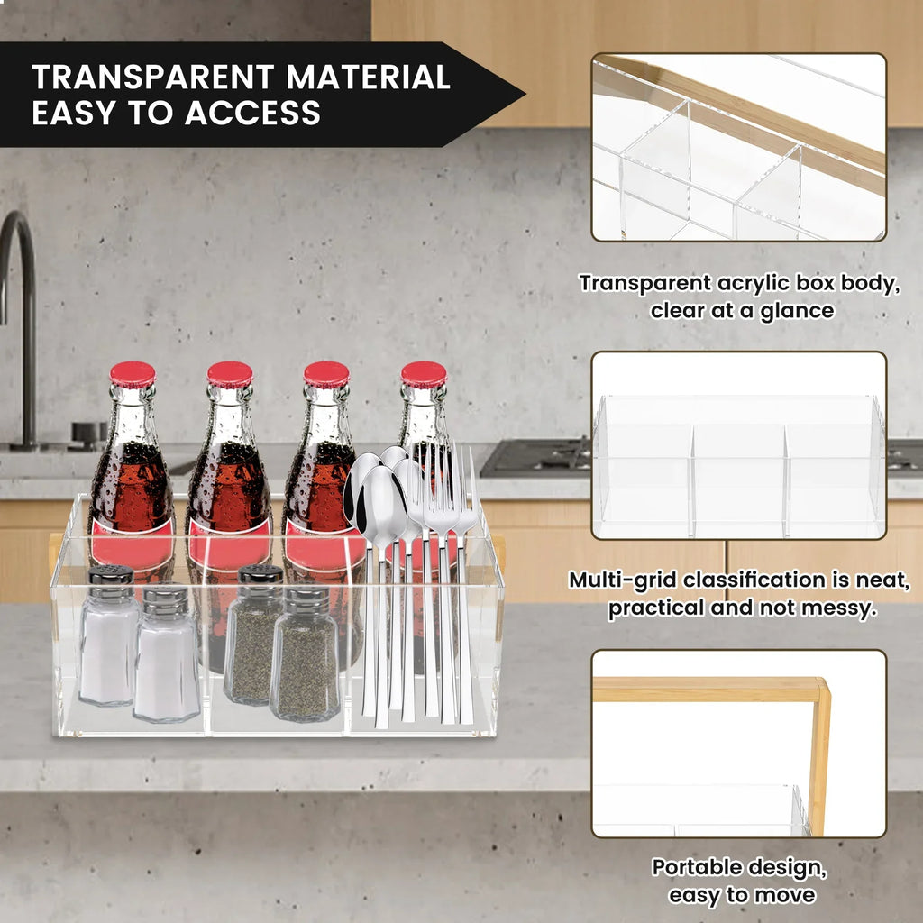 4 Grids Acrylic kitchen cutlery organizerTableware Plates Cutlery holder with Handle Multipurpose
Cosmetics stationery organizer