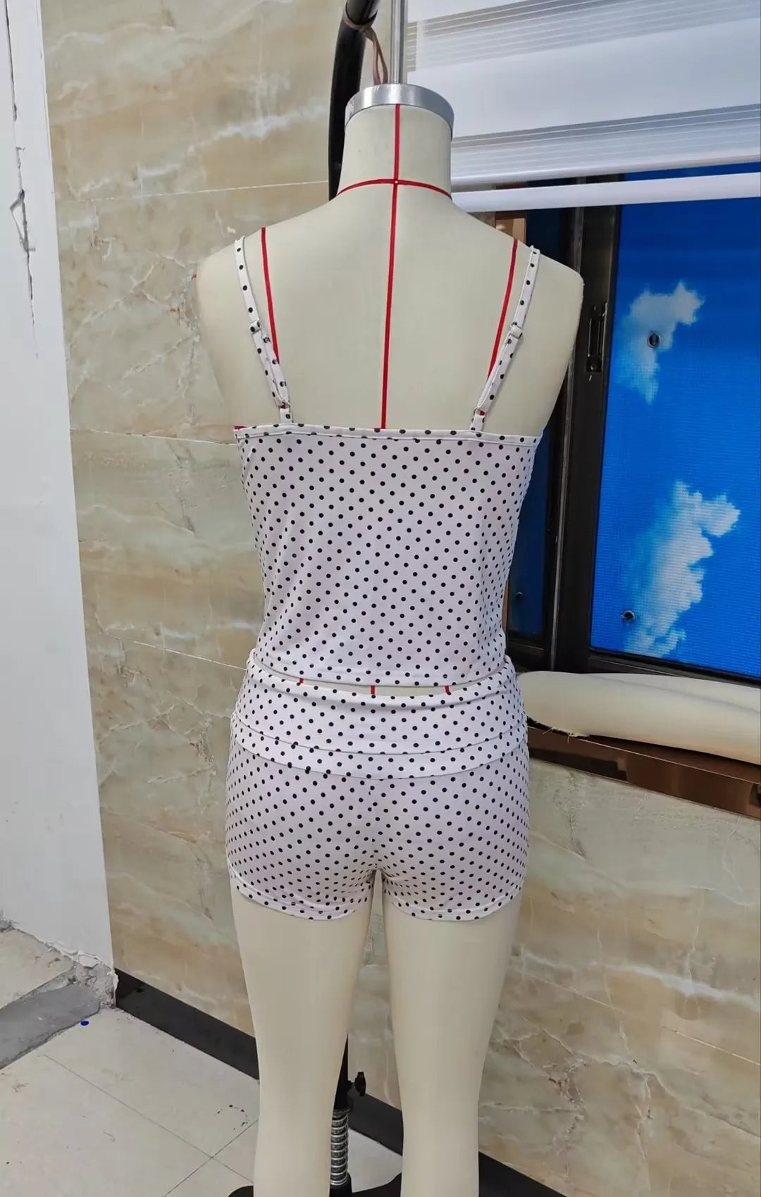 Women's Dots Print Summer Loungewear Set Sleeveless Cami Tops with Fold Over Waist Shorts Sleepwear 2 Piece Outfits