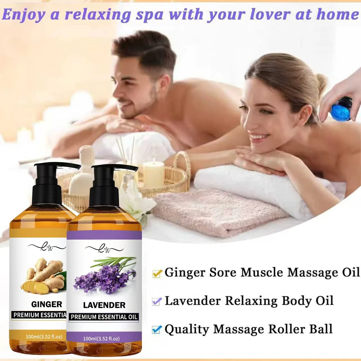 Lavender Ginger Herbal Massage Oil 100ml - Coconut Chamomile Infused, Hair Care & Full Body Massage, Relaxing Meridian Oil, Natu