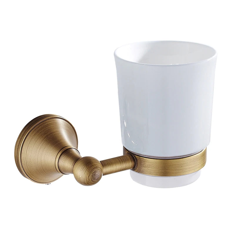 Antique brass plated wall-mounted towel rack bathroom hardware pendant set paper towel holder coat hook toilet brush ELA68A