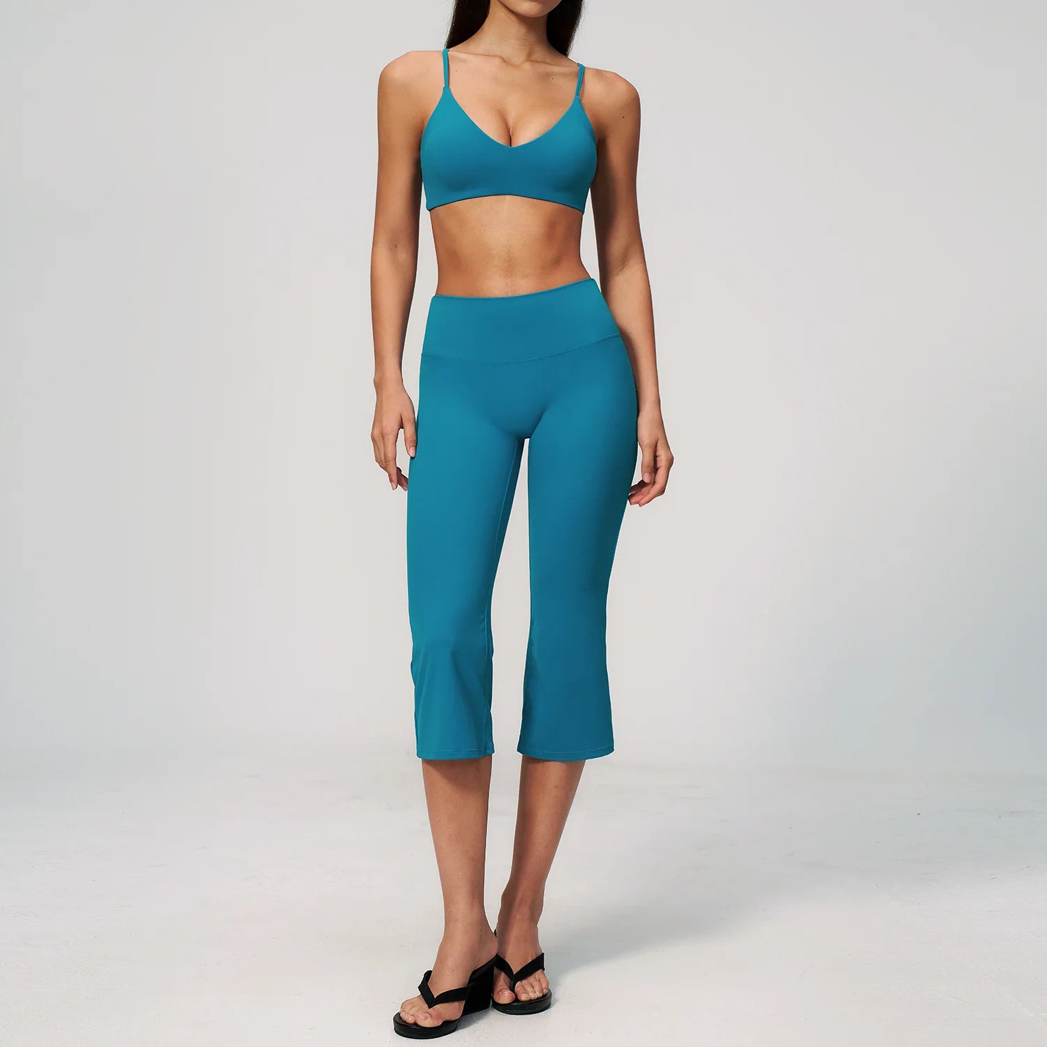 2PCS Yoga Suit Women's Tracksuits Gym Clothes Running Workout Outfits Sports Bra Middle Pants Athletic Wear Female Yoga Clothing
