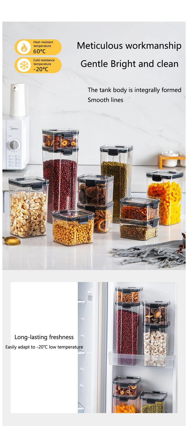Kitchen Food Storage Containers Organizers for Pantry Fridge Organizer Jars With Lid Plastic Storage Container Spices Boxes