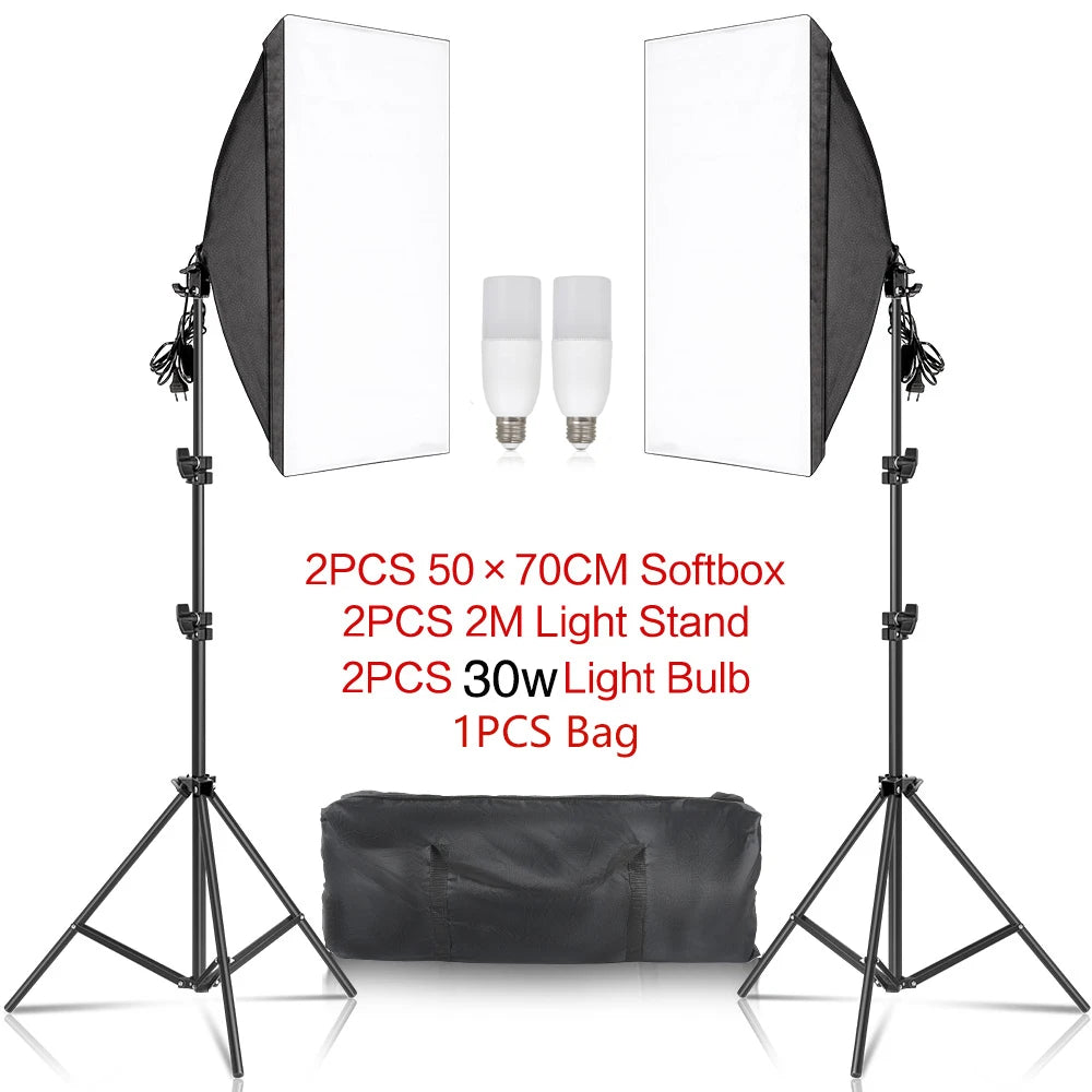 New 30w 40w Photography 50x70CM Softbox Lighting Kits System Soft box Continuous Light Use For Photo Studio Portrait Shooting