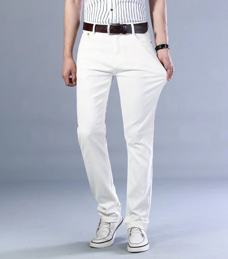 2026 New  Spring Autumn Wine Red Jeans Men Fashion Casual Classic Style Business Straight Fit Soft Trousers Male Advanced Pants