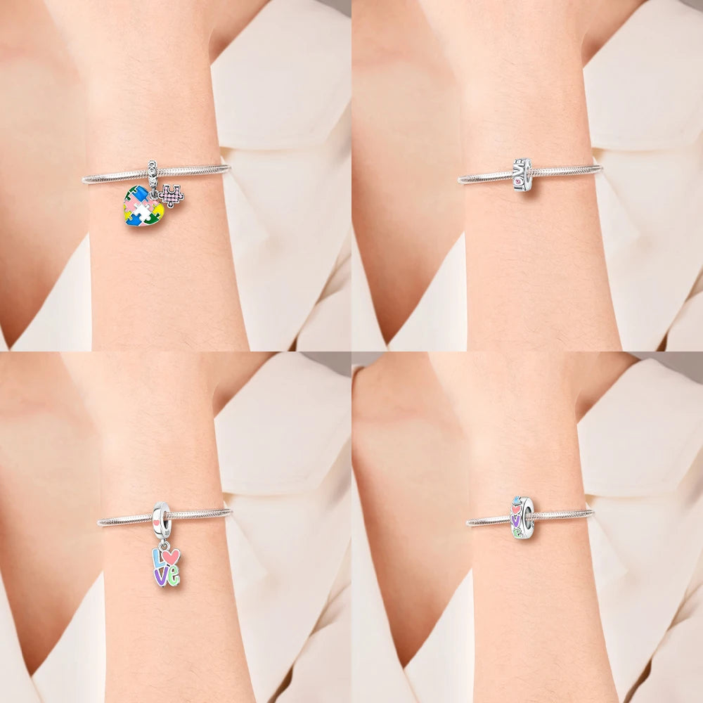 925 Sterling Silver Pink Zircon Love Beads Charms Fit Bracelet Women Jewelry Diy Anniversary Gift Delicate Accessories Bag Charm