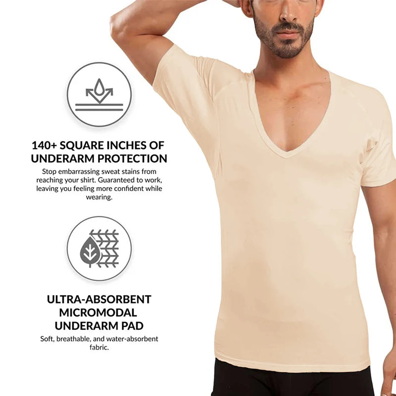 Wholesale Sweatproof Undershirt Men With Underarm Sweat Pads T Shirt Slim Fit V Neck