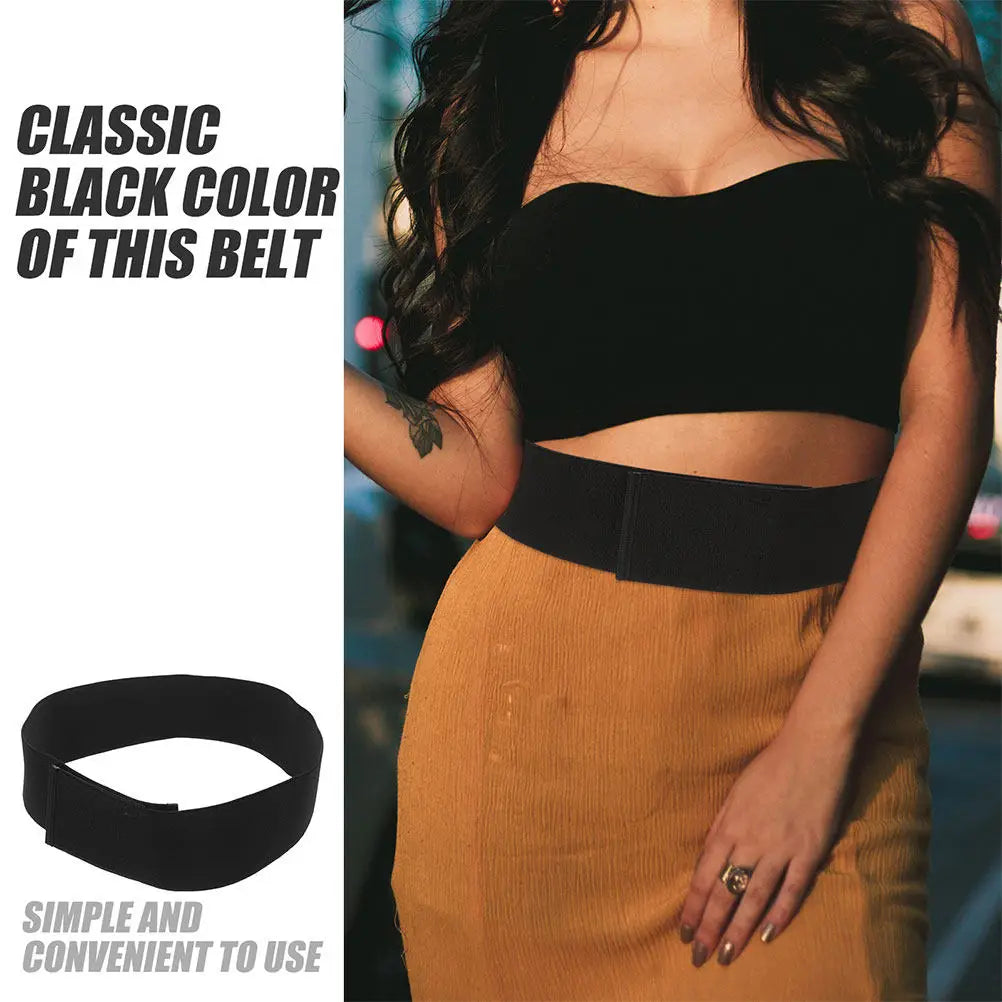 Adjustable Elastic Waist Belt Women Dress Shirt Tuck Band Hook Loop Fastener Stretch Waistband Black Shirt Cropping Band