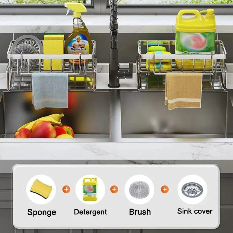 Kitchen Sink Drain Rack Organizer Kitchen Multifunctional Stainless Steel Drain Rack for Sponge Cleanser Organizer