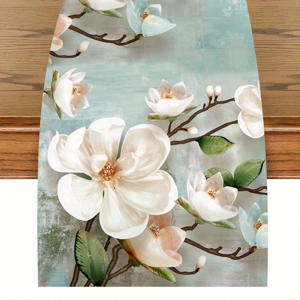 Chic Modern Watercolor Magnolia Linen Table Runner - Artistic Chic Modern Watercolor Magnolia Linen Table Runner - Artistic