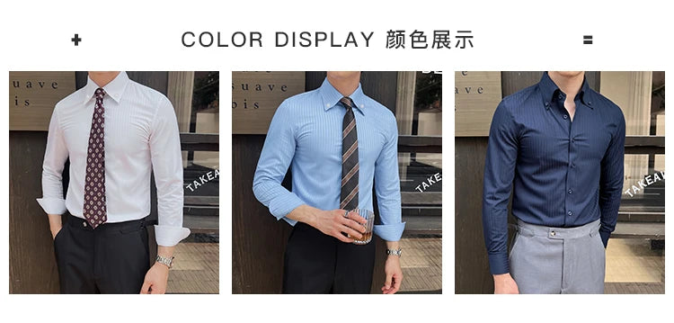 High-quality autumn men's new long-sleeve dark striped slim-fit shirt business casual formal workwear M-4XL