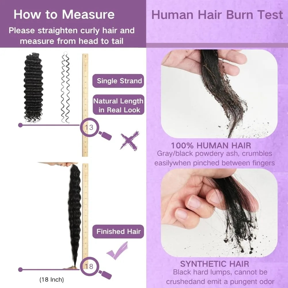 300gPre-divided Bulk Hair for Braiding Deep Wave Crochet Human Hair Knotless Miracle Knots Hair Extensions Boho Braids Invisible