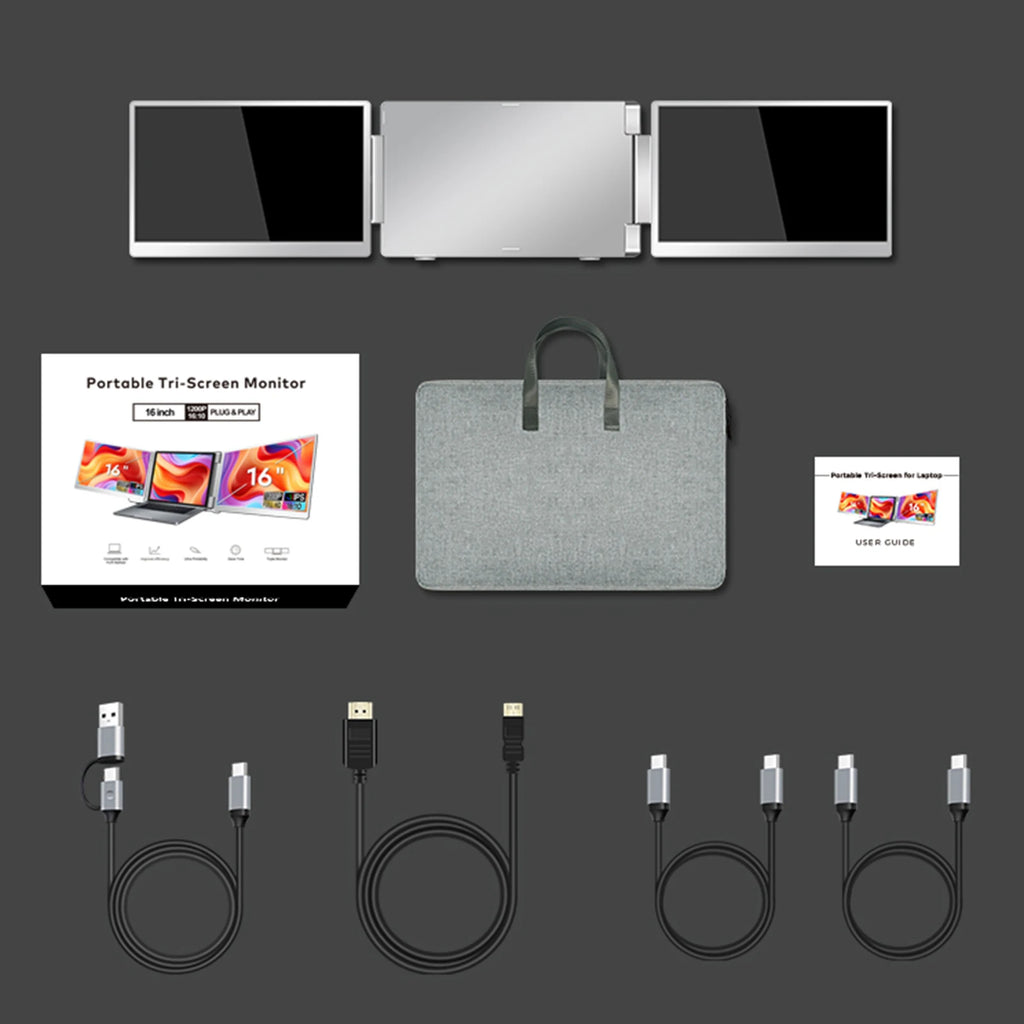 16" Laptop Screen Extender 1200P FHD Portable Triple Monitor for12-18.5" Laptop Folding Monitor Extender with Kickstand Carrying