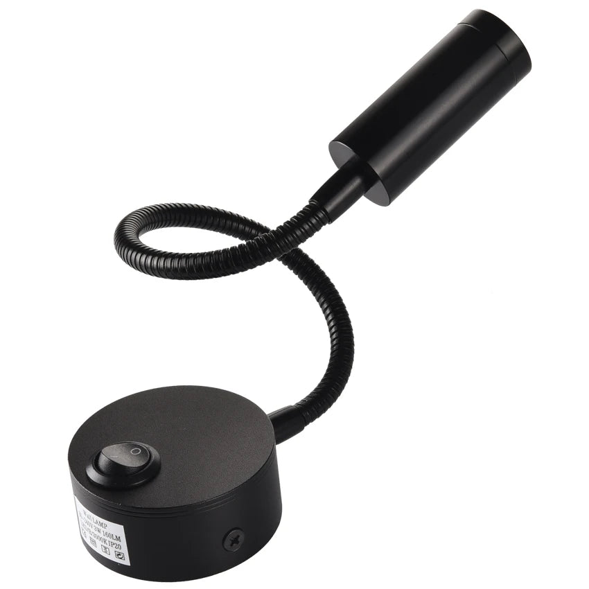 Wall Lamps LED with Switch EU US Plug 3W Modern Reading Bedroom Bedside Lamp Black Silver Flexible