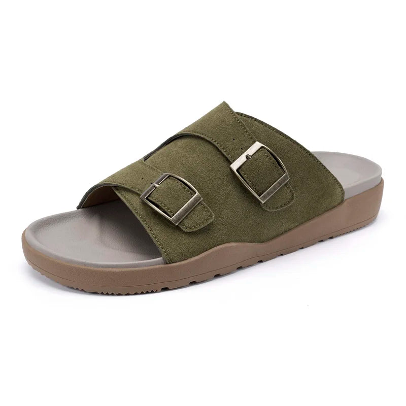 Suede Leather Mens Slippers Casual Sandals Breathable Slides Lightweight Summer Beach Flats Outdoor Walking Shoes Zapatos Hombre