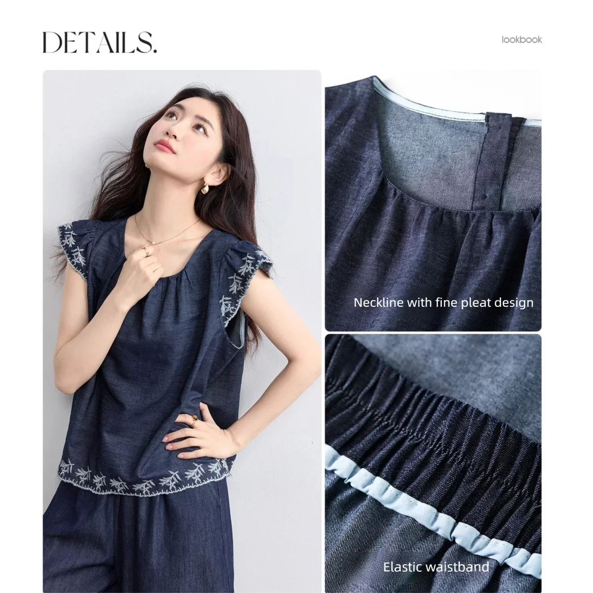 SENTUBILA Summer Demin Pant Sets Woman 2 Piece Outfits 2026 Vintage Flora Embroider Tops Cropped Pant Women's Suit W52ZC2349