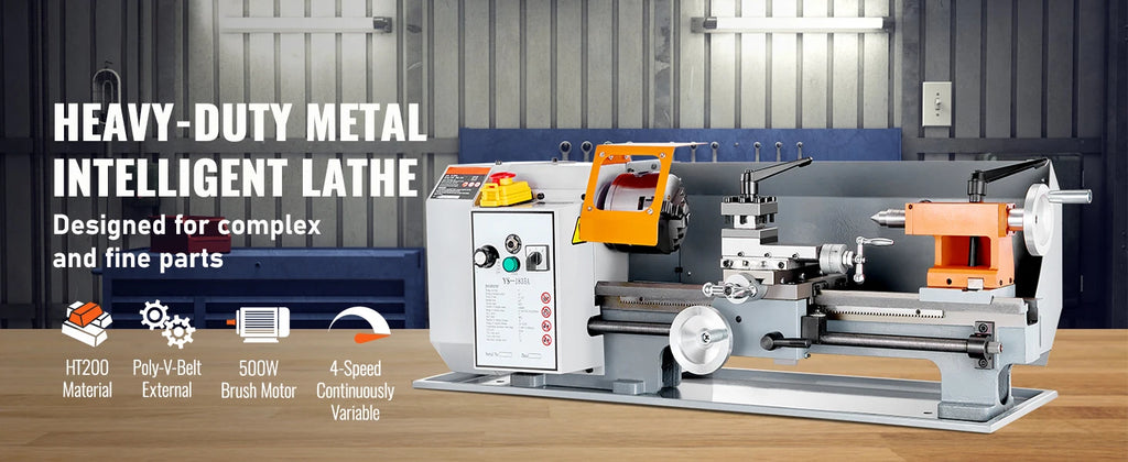 SucceBuy Metal Lathe Machine 7'' x 13.78'' 0-2200 RPM Continuously Variable Speed 500W & Tool Box for Processing Precision Parts