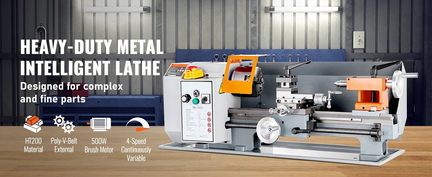 SucceBuy Metal Lathe Machine 7'' x 13.78'' 0-2200 RPM Continuously Variable Speed 500W & Tool Box for Processing Precision Parts