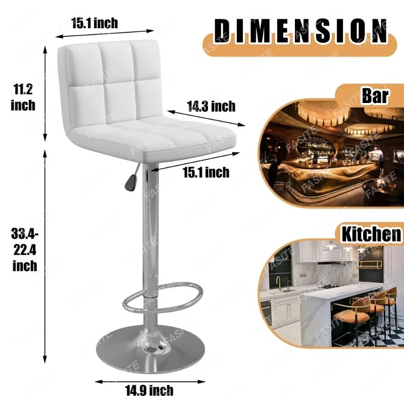 Nordic Modern Square PU Leather Swivel Adjustable Bar Stool, Set Of 2, Bar Stool For Kitchen Counter,Gray