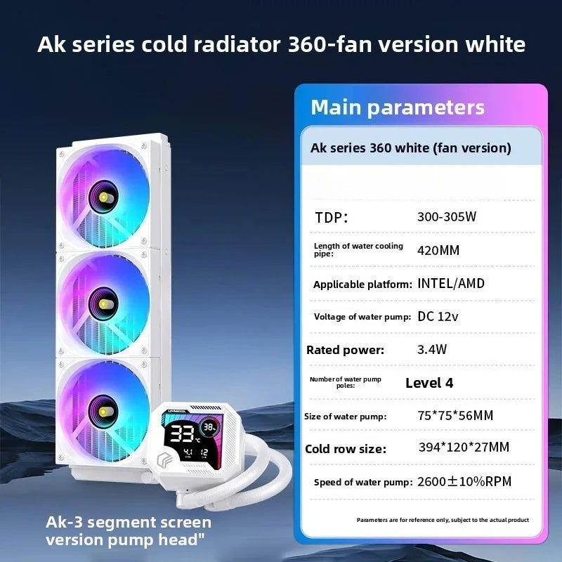 360 ARGB CPU Liquid Cooler with Segment Code Screen, Intelligent Temperature Display PC Radiator
