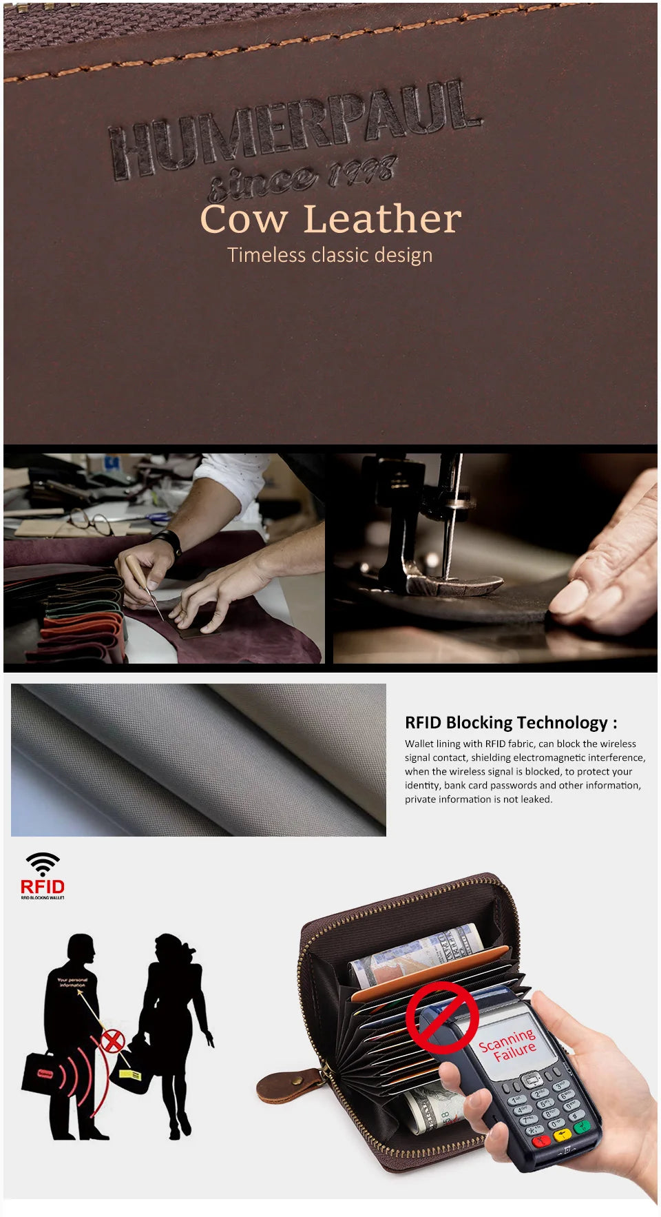 RFID Blocking Bank/ID/Credit Card Holder Cowhide Business Multi Card Slot Wallet for Men Small Male Storage Money Purse