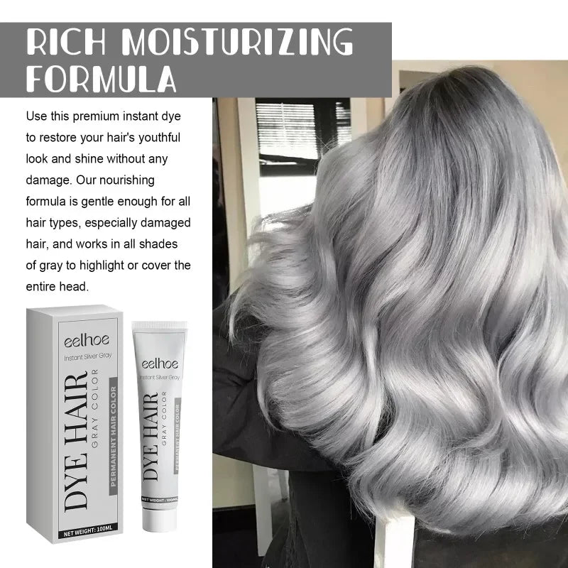 Grey Hair Dye Cream Unisex Smoky Punk Style DIY Styling No Damage Quick Coloring Long-lasting Professional Hairs Dyeing Creams