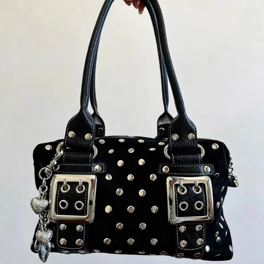 Korean Hot Girl Studded Y2K Tote Bag Women Polka Dot Leather Large Capacity Underarm Bag Ladies Retro Harajuku Handbag Chic 2026