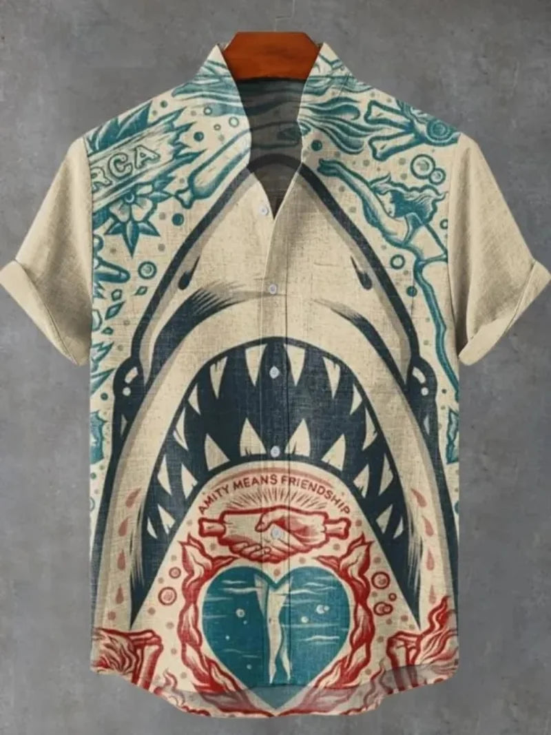 Men's Fashionable Casual Shirt Short Sleeved 3D Printed Pattern Clothing Shirt Linen Camisa Hawaiana Hombre Cosas Baratas