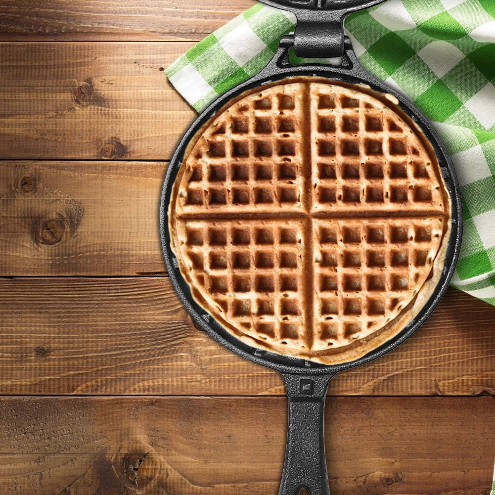 Cast Iron Waffle Maker Pan Non-Stick Waffle Iron Round Waffle Mold Waffle Cake Maker for Stovetop Or Grill