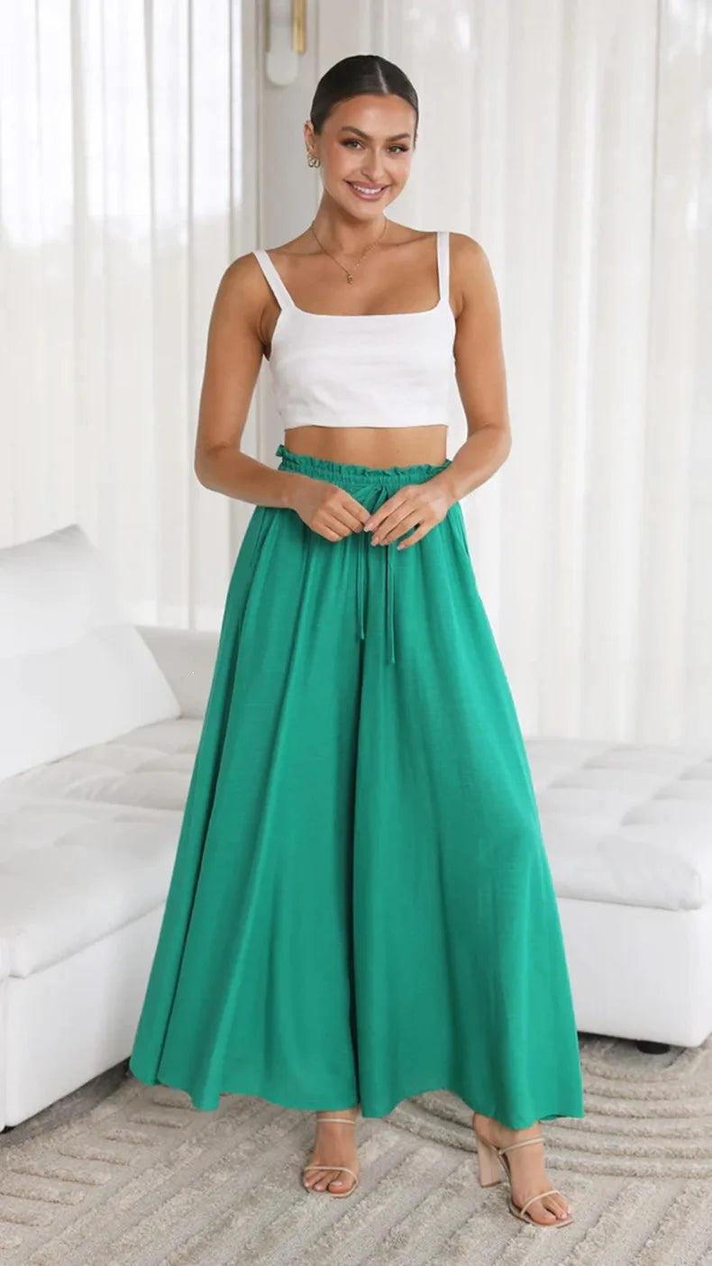 2026 Summer Comfortable Loose Wide Legs Trouser Women' S Pants Casual Simple Style All-match Holiday Vacation Fashion Chic Beach
