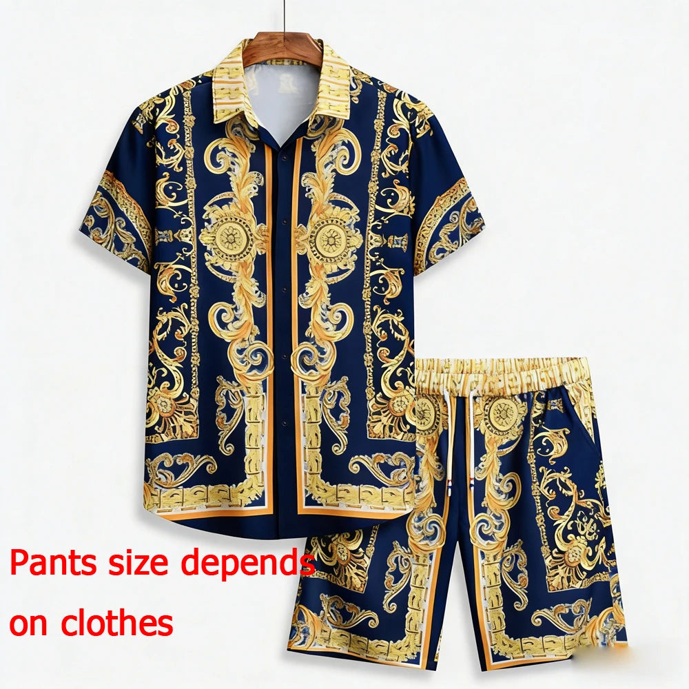 Men's New Summer Shorts Suit European Pattern 3D Printed Shirt Shorts Hawaiian Vacation Design Men's Clothes Fast Shipping